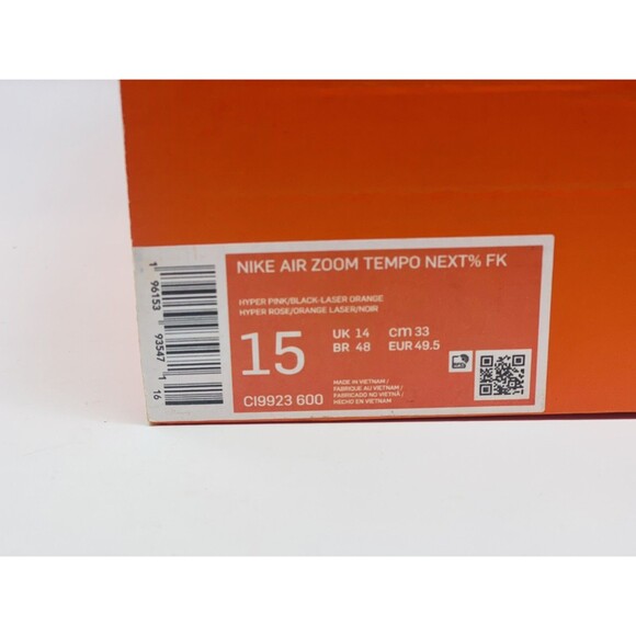 Size 15 Nike Air Zoom Tempo NEXT% Flyknit Hyper Pink Orange Mens CI9923-600